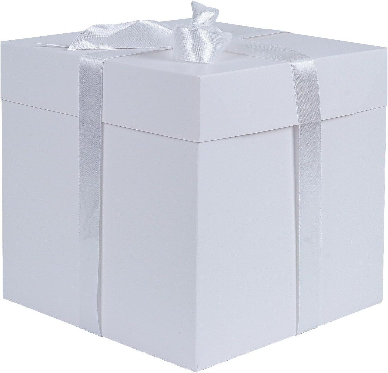 Medium Gift Box with Lids, Ribbon and Paper Filler, for Birthdays, Mother's Day, Bridal Showers, Weddings, Baby Showers - Collapsible, 8.7", 1 Pack, White